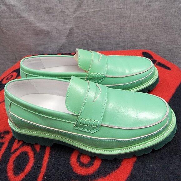Men's Marc Nolan Adler Green Ombré Patent Leather Penny Loafers Size 8 - Picture 2 of 9